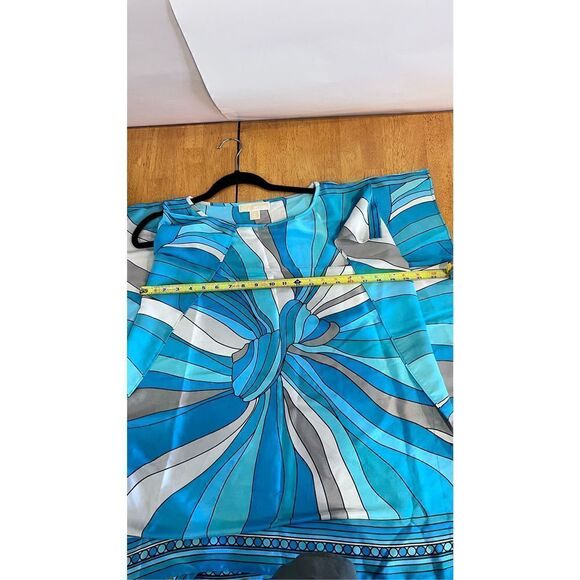 MICHAEL KORS HANDKERCHIEF BLUE PRINT PONCH TUNIC BLOUSE SZ M - Picture 9 of 10
